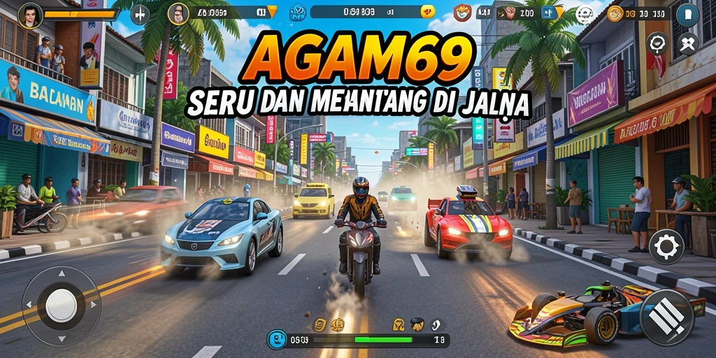 Screenshot gameplay AGAM69 menampilkan aksi balap yang seru.