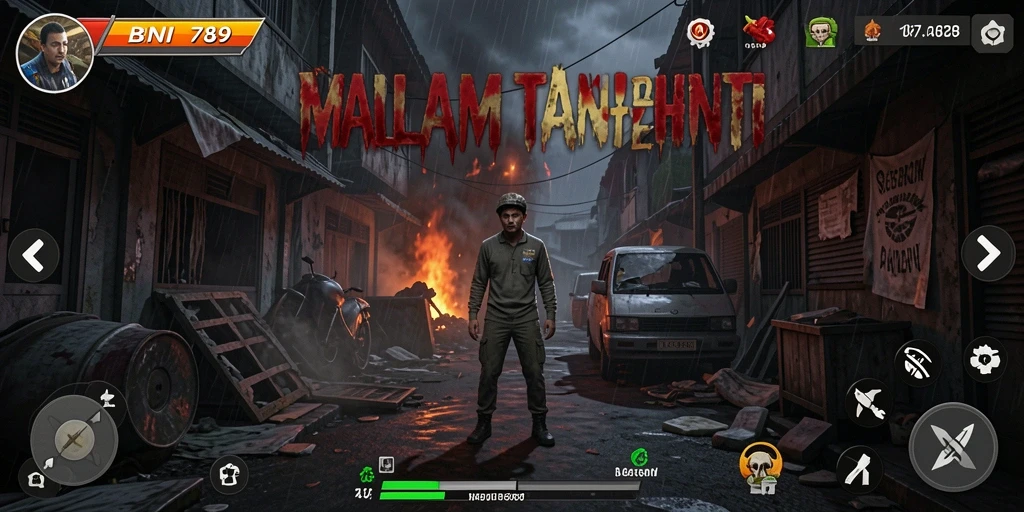 Tampilan gameplay yang menegangkan dari BNI789 dengan suasana horor yang mencekam.