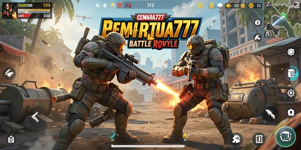 Tampilan seru gameplay CEMARA777 saat pertempuran intens Battle Royale.