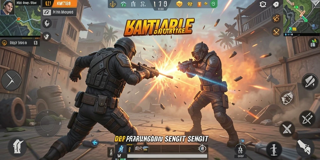 Tangkapan layar gameplay KM789 dengan pertarungan Battle Royale yang mendebarkan.