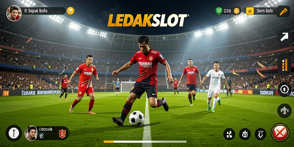 Tampilan gameplay LEDAKSLOT dengan aksi sepak bola yang seru.