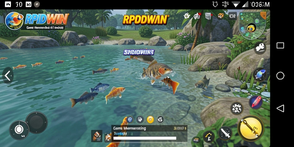 Gameplay RPIDWIN yang menampilkan aksi memancing yang seru.